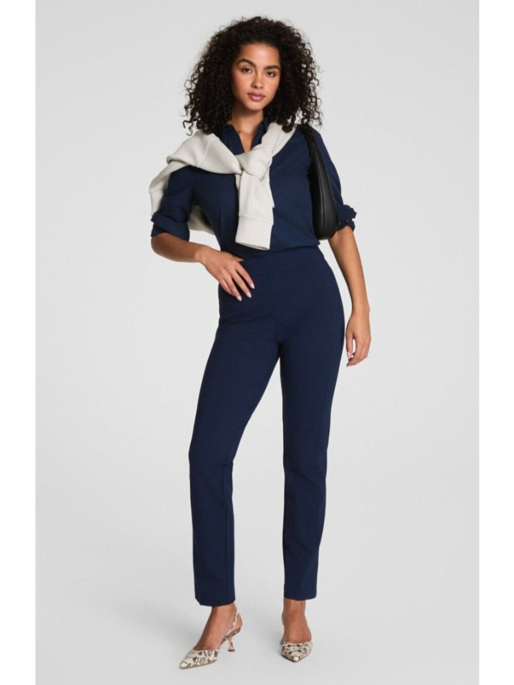 SPANX Ponte Slim Straight Leg Pull On Pants in Timeless Navy Casual